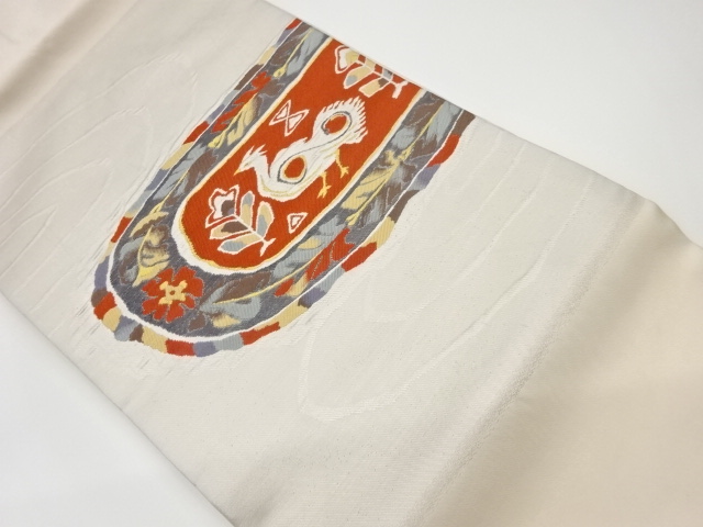 リサイクル　鳥に草花模様織出し名古屋帯